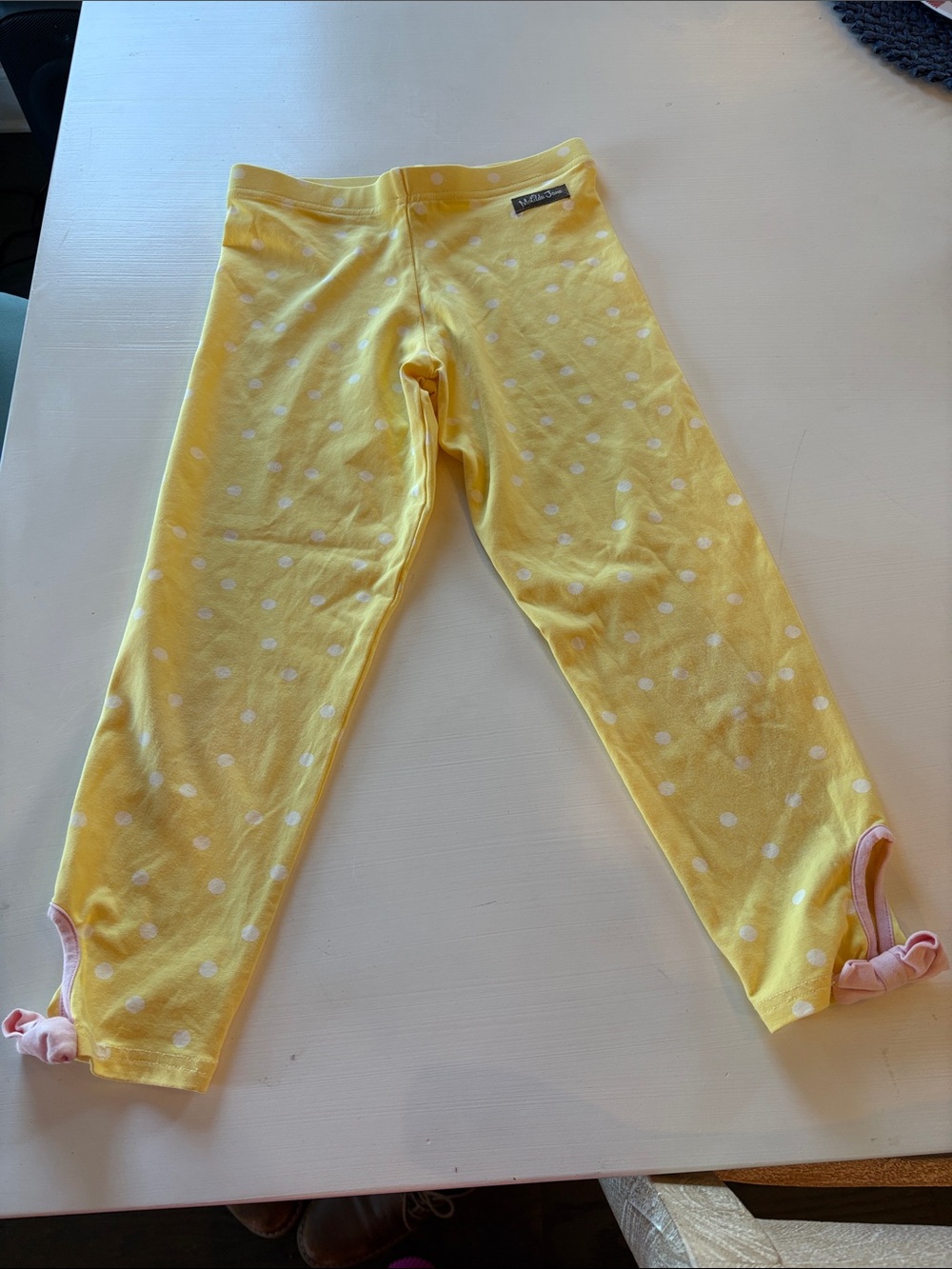 Matilda Jane Yellow Polka Dot Leggings with Pink Bow Accents